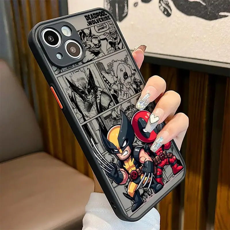 Capa de telefone transparente fosca Marvel Deadpool e Wolverine para Apple iPhone